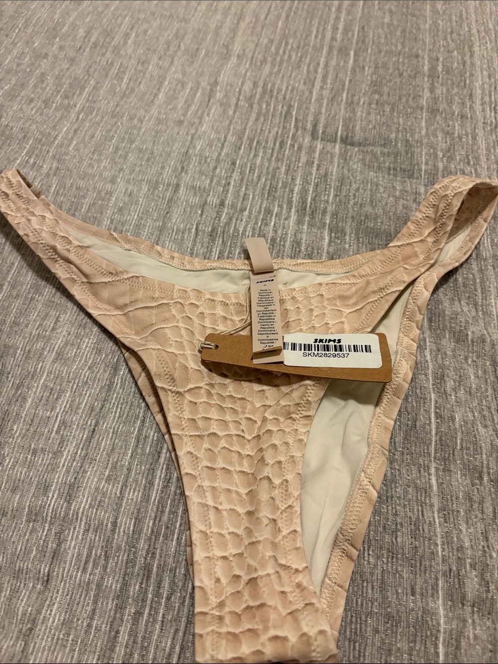 SKIMS Beige Croc-Embossed Thong Bikini Bottom